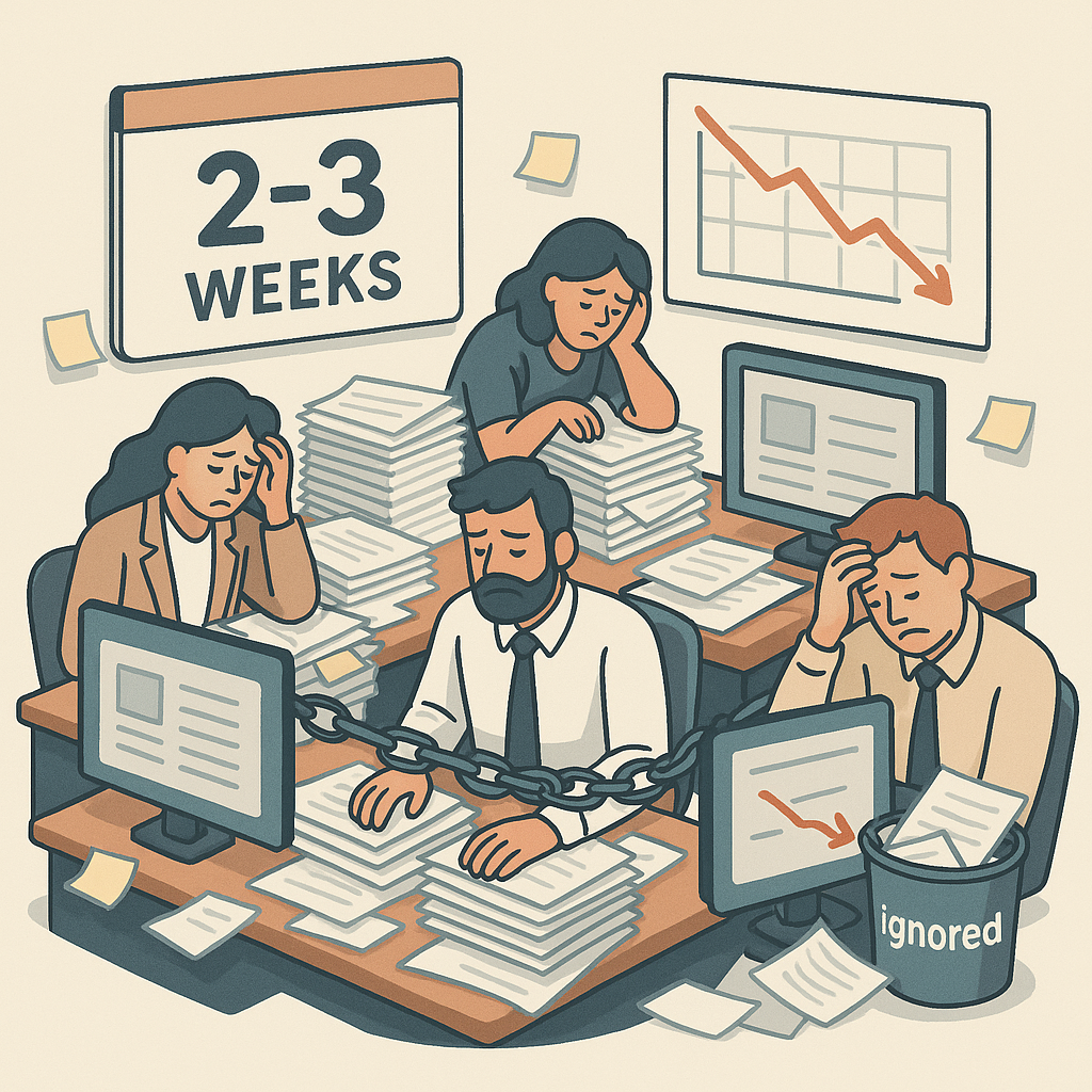 Manual content creation struggle - overwhelmed team working on reports